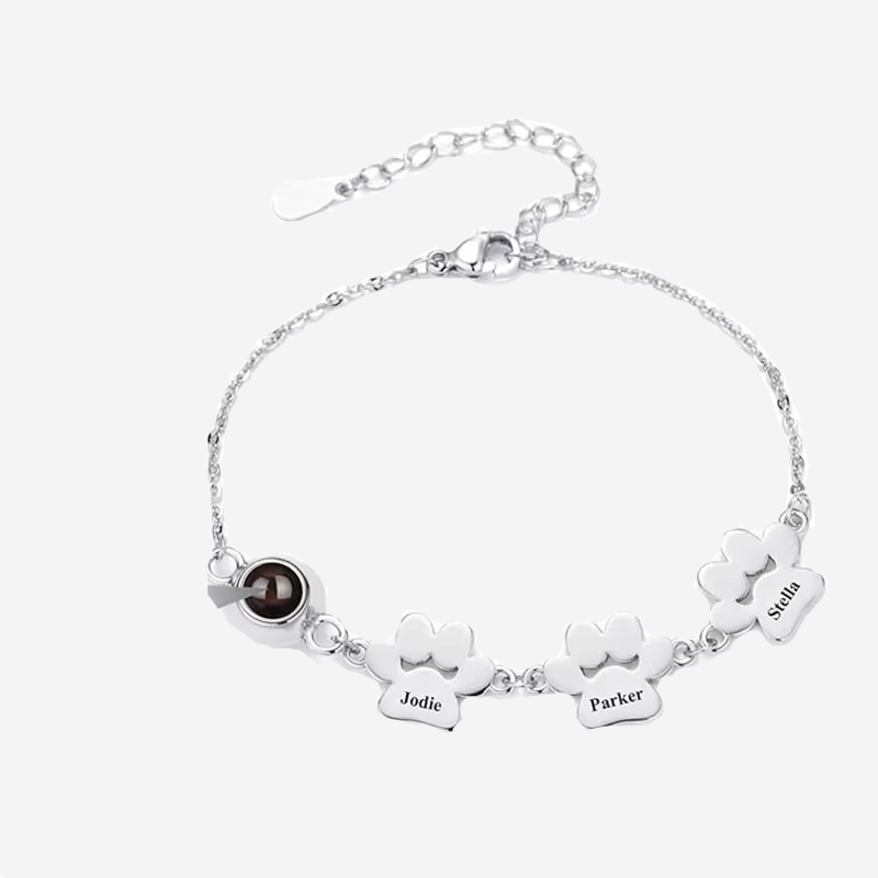 Custom Multiple Paw Pet Photo Bracelet