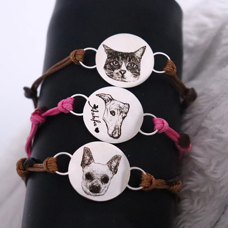 Custom Pet Portrait Leather Bracelet
